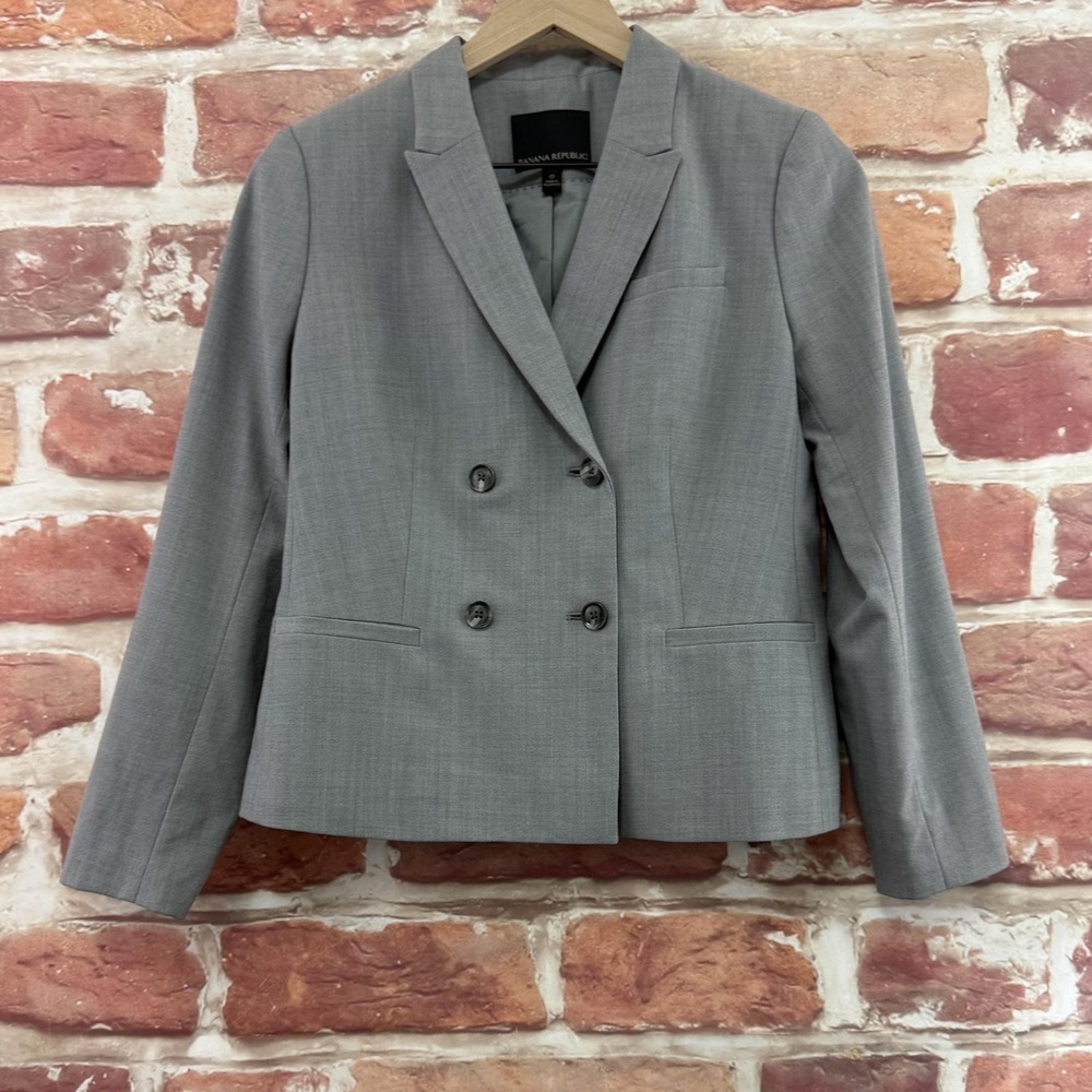 Banana Republic Blazer Women's 0P Gray Wool Blend Work Office Career Wear Jacket
